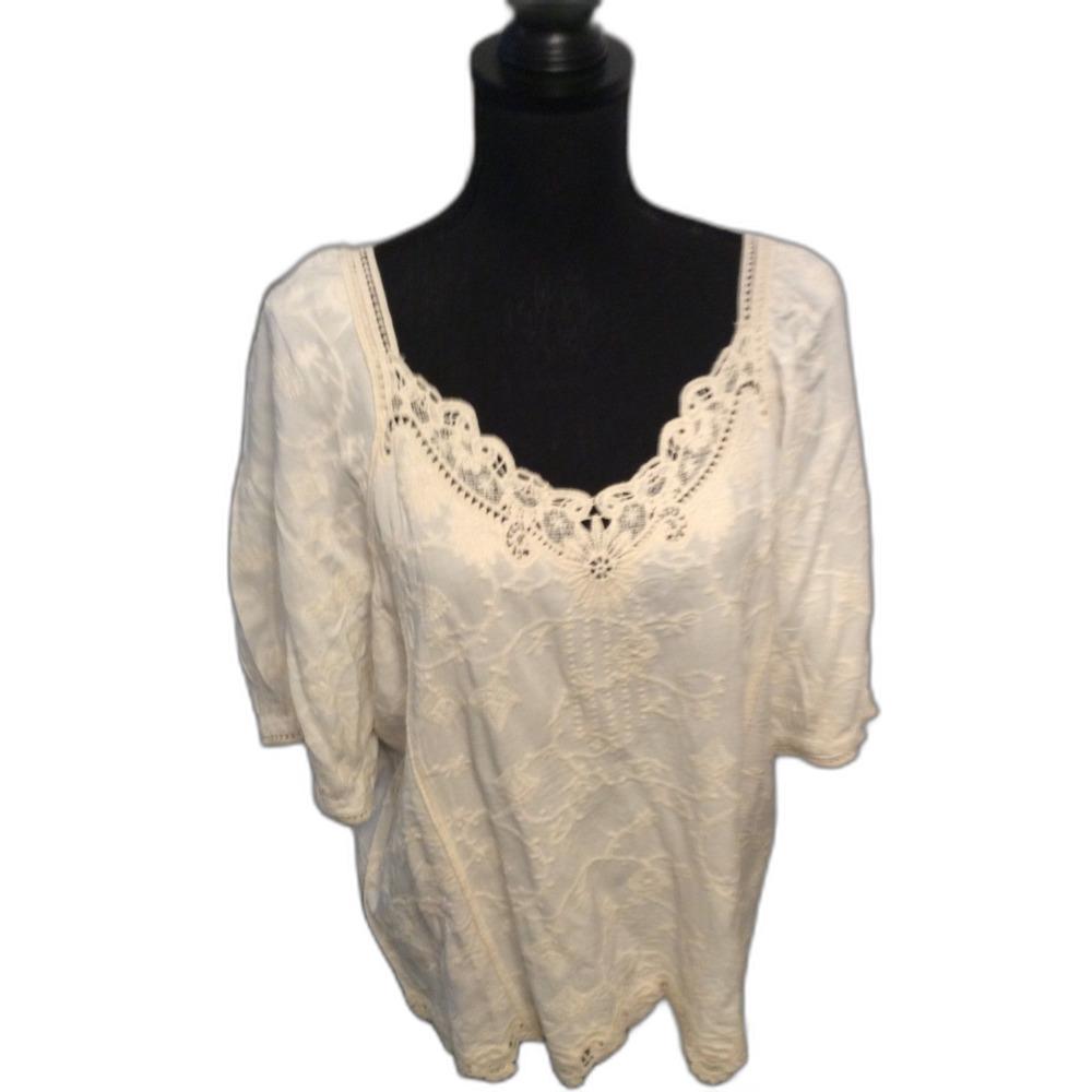 Crocheted Lace Boho Romantic XL Women's Top V Neck Democracy